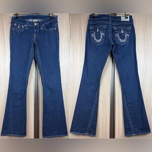 NWOT True Religion ‘Joey’ Flare Leg Jeans ~ in Dark Blue Wash w/Crystal ~ 28